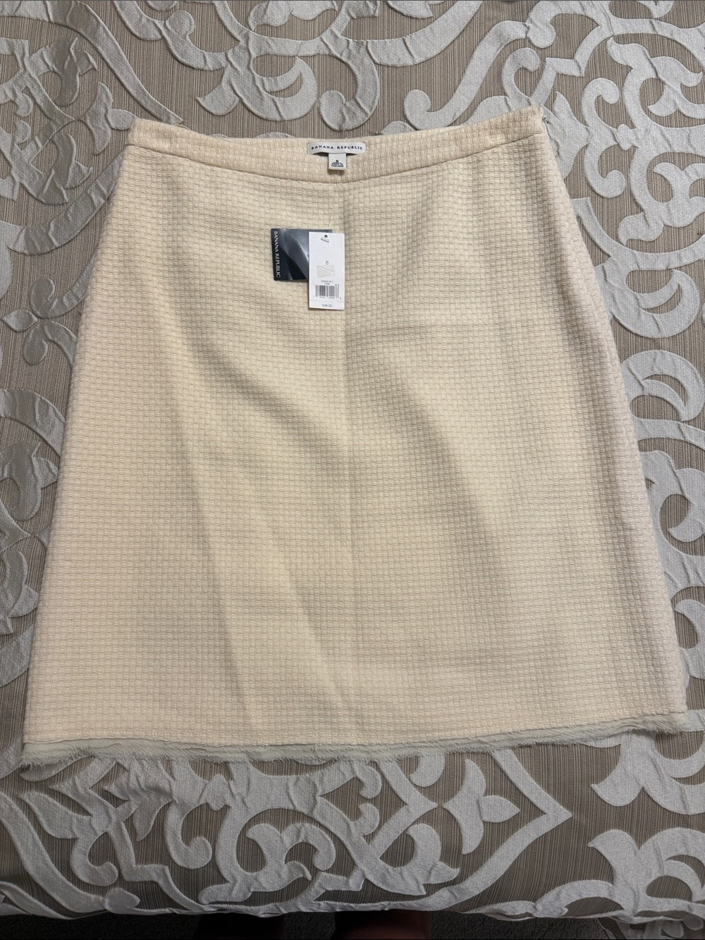 Banana Republic Cream A-Line Textured Skirt with Fringe Trim